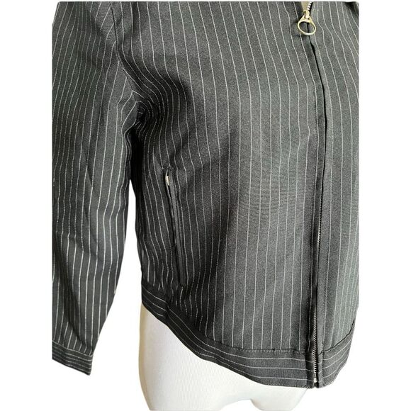 Womens Vintage Old Navy Y2K Pinstriped Zip Front Black Crop Jacket Blazer Sz S - Picture 3 of 4